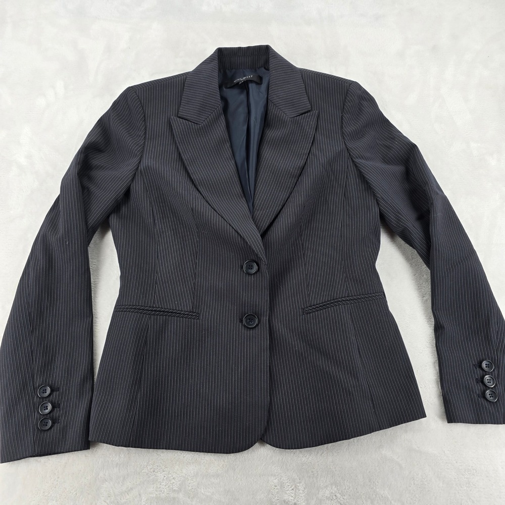 Nine West Womens Blazer 6 Navy Pinstripe Two Button Career Suit